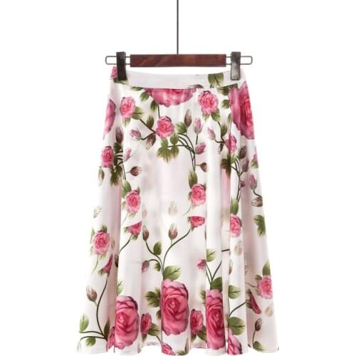 Harajuku Plus Size Casual Pleated Skirts For Women Summer Floral Print Vintage High Waist Street Wear A-line Skirt Femme