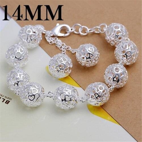 Hot charm fashion silver color fine 14MM ball hollow beads bracelet for woman high quality elegant jewelry wholesale H088