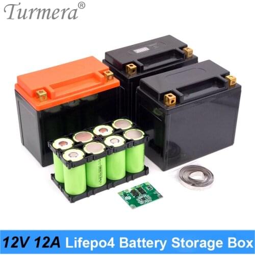 Turmera 12V 12Ah Motorcycle Battery Storage Box with 4S 20A 12.8V BMS 2X4 Holder Nickel for 8Pieces 32700 Lifepo4 Batteries Use