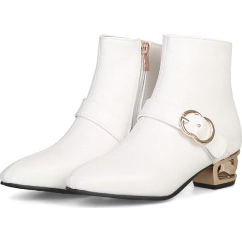 Big Size Ma'am Short boots Pure color Metal decoration Fashion boot barrel High heel boots