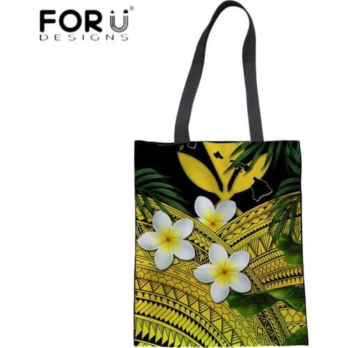 FORUDESIGNS New Fashion Canvas Handbag For Women Hawaii Plumeria With Polynesian Pattern Printing Female Casual Totes Bag Bolsa