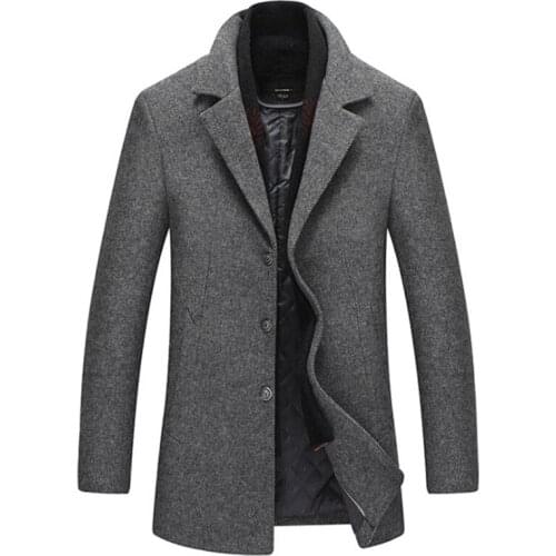New Brand Wool Coat Slim Fit Jackets Winter Thick Men Woolen Overcoats Detachable Scarf Wool Blends Coats Male Trench Coat