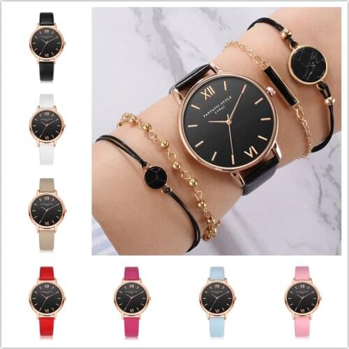 New fashion simple quartz watch trend pu strap ladies watch with bracelet women dress black clock