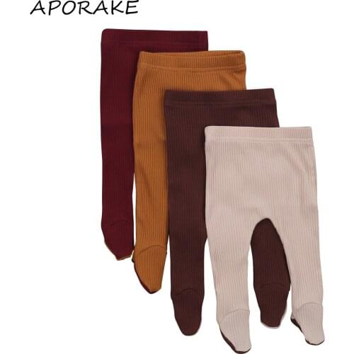 2020 0-12M Infant Baby Girl Boy Solid Knitted Long Pants Footies Tight Leggings Newborn Baby of Autumn and Winter Wear