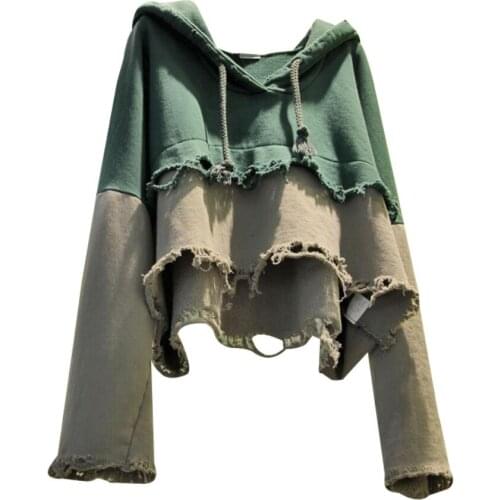 2020 autumn Fashion Hole Hoodie Sweatshirt Women short hooded Women Pullovers Hole Hooded Sweatshirt