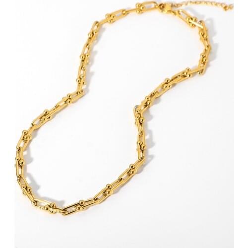 18k Gold Plated Stainless Steel U Shape Buckle Chokers Necklace For Women Men Punk Style Chunky Necklace Party Accessories