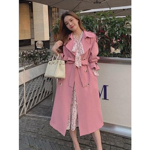 Pink Windbreaker 2021 New Spring Style Leisure Temperament Medium Length British Style Overcoat Western Style High-grade