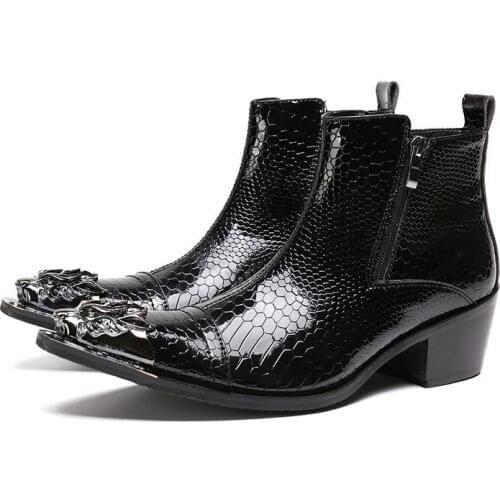 Handmade Luxury High Heels Men Boots Genuine Leather Steel Toe Ankle Boots Black Italian Business Dress Shoes Cowboy Boots