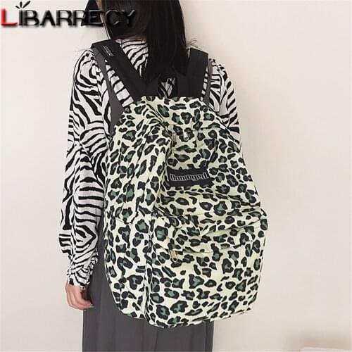 2021 New Leopard Pattern Design Ladies Backpack Fashion Letter Design Youth Laptop Backpack High Quality Nylon Women School Bags