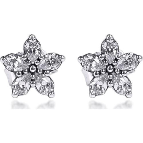 Sparkling Snowflakes Stud Earrings 100% Real Silver S925 Wholesale Christmas Winter Fashion Jewelry Small Earrings for Women