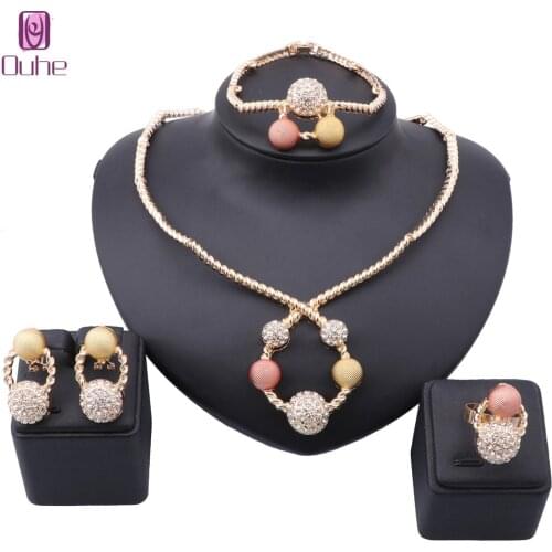 Bridal Gift Nigerian Wedding Necklace Jewelry Set Brand Woman Fashion Dubai Gold Colorful Crystal Jewelry Set