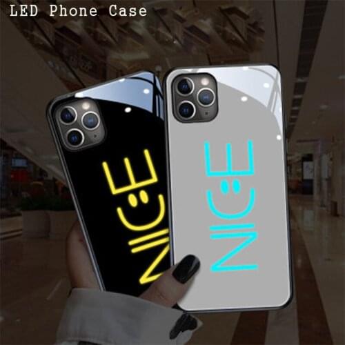 LED Phone case For Phone 11 X XR XS 12 Pro Max 7 8 Plus Mini Back Cover Sound Acoustic Control Protect Shockproof Glass Cover