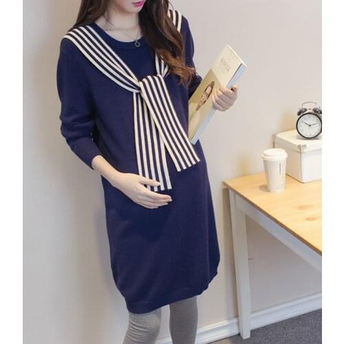 Warm Maternity Sweater Dresses 2Colors Long Sleeve Women Sweaters Pregnant Women Casual Knitted Maternity Sweater