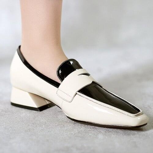 Mixed colors small square toe korean girls 2.5cm low horseshoe heel slip on leisure daily wear cozy fashion pumps HL349 MUYISEXI