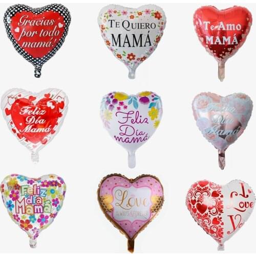10pcs 18 Inch Spanish I Love You Mom Heart Shape Foil Balloons Happy Mother‘s Day Decorations Gift For Mama Balloons Supplies