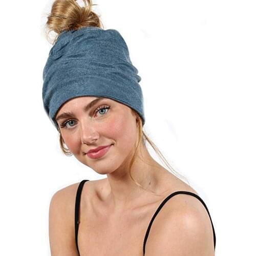 New Messy Bun Ponytail Winter Beanie Hat for Women Slouchy Beanie with Hair Hole for Indoor and Running Sport