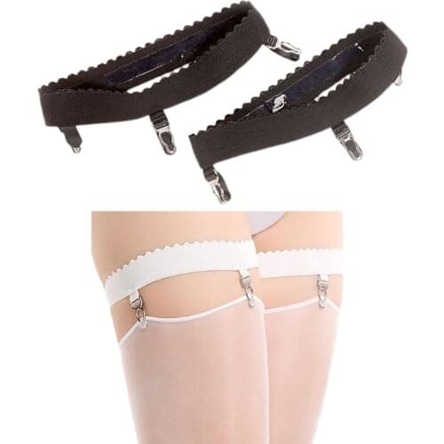 Womens Elastic Anti Slip Leg Garter Belt Thigh High Stocking Suspender with Clip K3NF