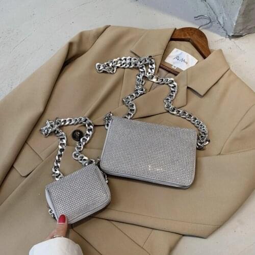 FANTASY 2020 New Bling-Bling Crystal Messenger Shoulder Bags For Women Thick Metal Chain Handbag Fashion Good Quality Party Bags