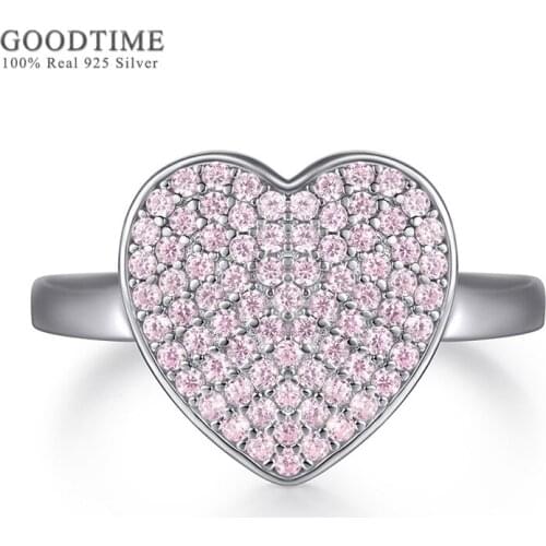 Luxury Woman Ring Pure 100% 925 Sterling Silver Ring Pink Heart Zircon Wedding Jewelry Accessories Engagement Ring For Girl