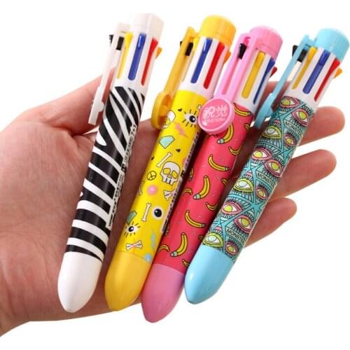 1 Pcs 8 Color Cute Multicolor Press Ballpoint Pen School Office Ball Pen Writing Supplies Students Gift Creative Stationery