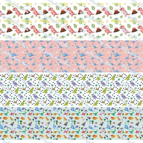 16-75MM Cartoon Dinosaur Printed Grosgrain Ribbon 50 Yards/Roll Tape Clothing Bakery Gift Wrapping Accessory Hairbow Head