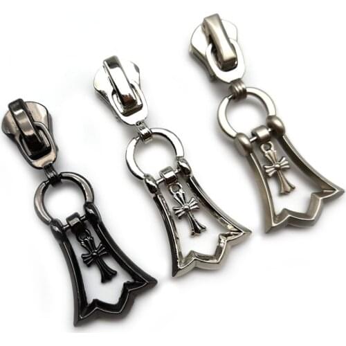 20pcs/lot, Fabulous 5# Zipper Slider with Fancy Cross Shape Zipper Pull Silver Black Pearl White