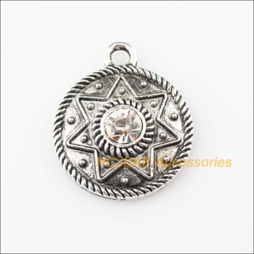 8Pcs Tibetan Silver Color Clear Crystal seven pointed star Charms Pendants 22x26.5mm