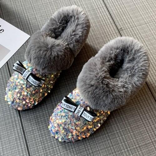 New Design Women Flat Boots Antiskid Outsole Lady Snow Boots Blingbling Fashion Faux Fur Shoes for Winter Plus Size 41
