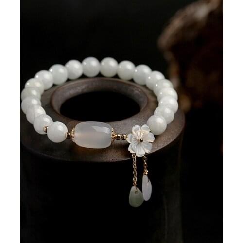 Natural Jade Emerald Agate Beads Bracelet Adjustable Bangle Charm Jewelry Yoga Water Drop Shell Flower Pendant Bracelet Woman