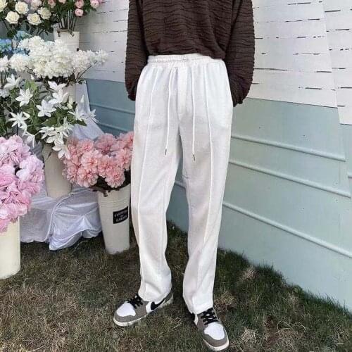 2021 Mens Casual Pants Loose Trend Versatile Sports Design White Straight Pants Fashion Elastic Waist Trousers Plus Size M-2XL