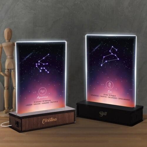 Custom Horoscope LED Light Wooden Stand - Your Favorite Horoscope - Choose Your Zodiac Sign To LED Light Wooden Stand