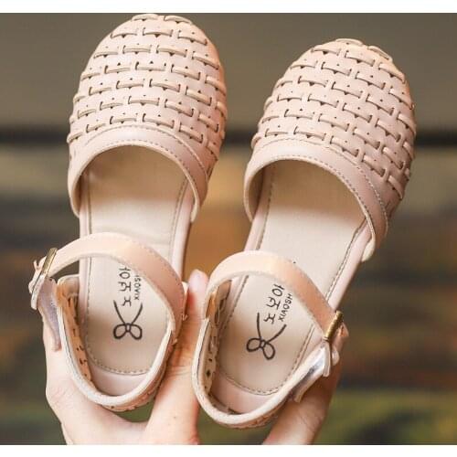 2020 childrens leather shoes flat woven hollow spring and summer girls' shoes princess sandals 1 2 3 4 5 6 7 8 9 10 11 yearsold