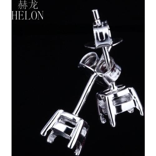 HELON Solid 14K White Gold Round 5.5mm Semi Mount Stud Earrings Setting Fine Jewelry Engagement Wedding Women Earrings Prong Set