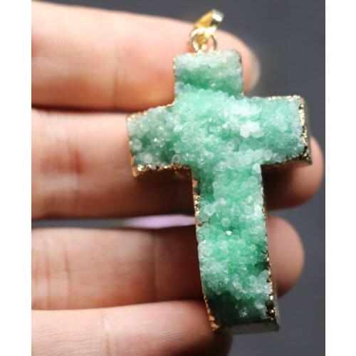 CC Handmake Druzy Stone Pendant, 4pcs/lot Plated Cross Shape Drusy Crystal Quartz Drop Pendant Longer Necklace Pendant