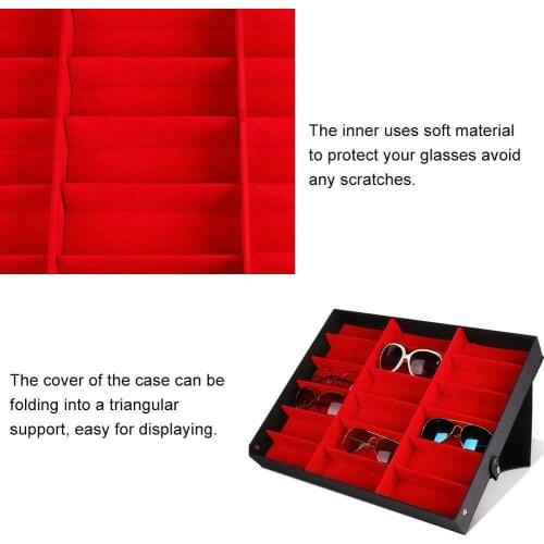 Hot 18 Grids Eyeglass Sunglasses Glasses Storage Display Box Holder Case Organizer