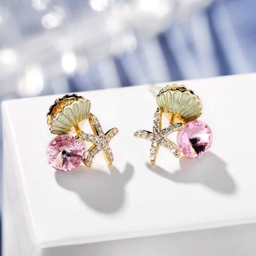 925 Silver Needle Lovely Starfish Shell Earrings Cute Playful Sweet Temperament Embellish Your Ears Shining Light Gift Wholesale