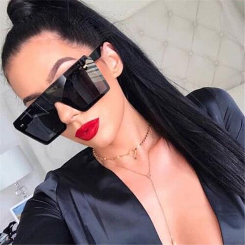 Fashion square sunglasses Oversized Women Rimless mirror Brand Big Sun Glasses Female Black shades men Flat Top Unisex UV400