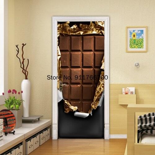 Modern Design Door Sticker Wallpaper Chocolate Piano Horse Self-adhesive Stickers Porte Deursticker Living Room Decor Mural Art