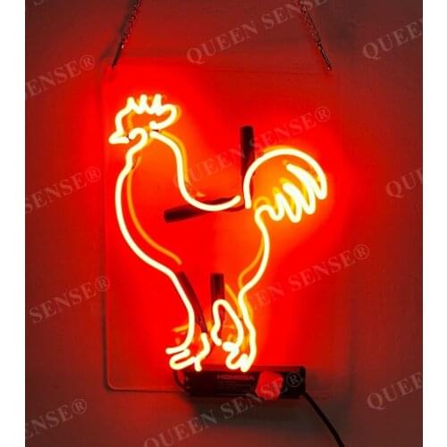 14"X8" Red Cock Acrylic Custom Neon Light Lamp Sign Beer Bar Bedroom Handmade Real Glass Decorate Home Wall Room Decor Club
