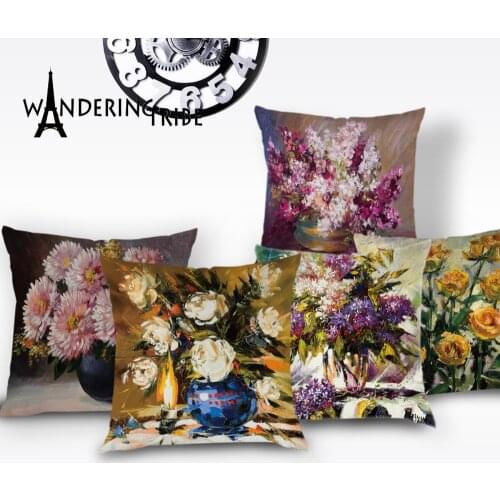 2019 New Flower Cushion Cover Farmhouse Floral Decor Pillow Cases Toss Simple Pillow Ink Painting Sofa Cushions Covers Kissen