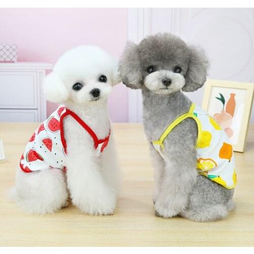 New Dogbaby Spring Summer Pet Dog Sling Dress Clothes With Fruit Pattern From XS to XXL Cheap Puppy Dogs Vest Coat
