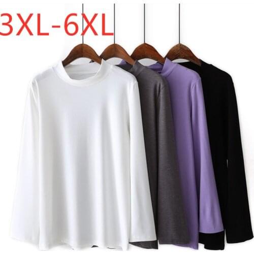 New 2021 Ladies Spring Autumn Plus Size Basic Tops For Women Large Long Sleeve Slim Cotton Elastic White T-shirt 3XL 4XL 5XL 6XL