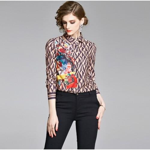 NRJ-6F-611-1-3219 New 2020 Spring Women Long Sleeve Rose Print Vintage Shirts Top