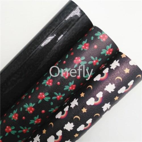 Onefly 21x29cm Rainbow and Cherry Printed Synthetic Leather, iridescent Faux Fabric For Bow DIY handbags shoes BQ069