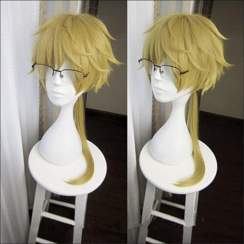 Anime Bungo Stray Dogs Doppo Kunikida Cosplay Wigs Light Gold Long Horsetail Fluffy Curly Heat Resistant Synthesis Hair Wig New