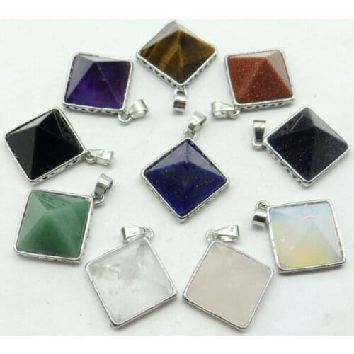 Wholesale Natural Stone lapis tiger eye amethyst Opal pyramid Pendant Beads Jewelry Charms DIY for Jewelry Making Necklaces 8pcs