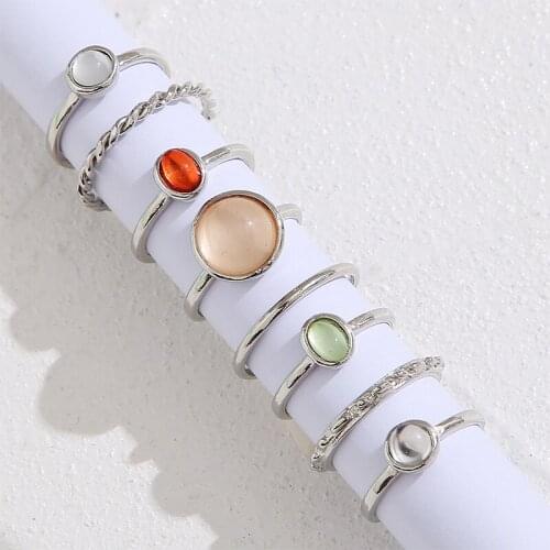 Simple Moonstone Joint Knuckle Rings for Women Twist Finger Ring Sets Statement Boho Party Night Club Jewelry Accessories