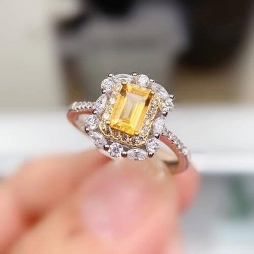 Natural real citrine or diopside rectangle ring Free shipping 4*6mm 0.6ct gemstone 925 sterling silver Fine jewelry J215282