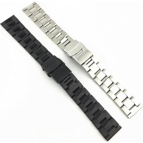 20mm 22mm 24mm 26mm 28mm Stainless Steel Watch Band Safety Buckle Strap Watchband Wrist Belt Bracelet Black Silver