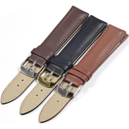 Calfskin Leather Watchband Soft Material Watch Band Wrist Strap 18mm 20mm 22mm 24mm With Silver Stainless Steel Buckle